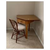 CORNER DESK, SINGLE DRAWER, BRASS PULL, WOOD