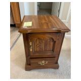 WOOD NIGHTSTAND, WHEAT CARVING, SINGLE DRAWER,