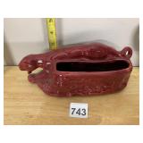 CERAMIC PANTHER PLANTER, DEEP RED GLAZE,