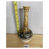 STUDIO POTTERY VASE, NARROW NECK, BULBOUS BASE,