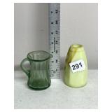 GREEN GLASS PITCHER, HAND-BLOWN STYLE, BUBBLE