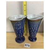STUDIO POTTERY VASES, BLUE DRIP GLAZE, FOOTED