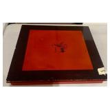 LACQUERED TABLE, RED AND BLACK FINISH, FLORAL