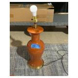 CERAMIC TABLE LAMP, ORANGE GLAZE, BRASS BASE,