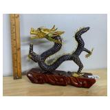 CLOISONNE DRAGON FIGURINE, BLUE AND GOLD ENAMEL,
