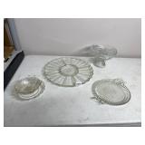 ASSORTED PRESSED GLASS SERVING PIECES, INCLUDES
