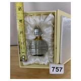 CRYSTAL PERFUME BOTTLE, FACETED GLASS, GOLD-TONE