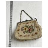 PETIT POINT HANDBAG, FLORAL NEEDLEPOINT DESIGN,