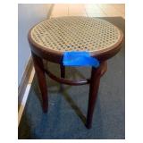 BENTWOOD STOOL, CANE SEAT, CIRCULAR DESIGN.