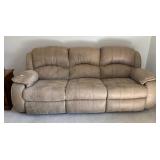 POWER RECLINING SOFA, SUEDE-TEXTURED UPHOLSTERY,