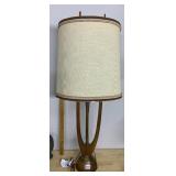 MCM TABLE LAMP, SCULPTURAL TEAK WOOD BASE, BRASS