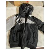 VOLCOM JACKET, BLACK AND GREY, ZIP FRONT, HOODED,