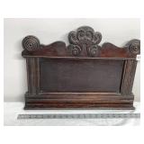 ANTIQUE OAK STOOL BACK BOARD SCROLLED CREST RAIL,