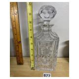 CRYSTAL DECANTER, FACETED STOPPER, SQUARE BASE,