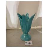CERAMIC TULIP VASE, TURQUOISE GLAZE, FOOTED BASE.