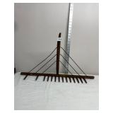 ANTIQUE WOODEN HAY RAKE, HAND-HELD, TRADITIONAL