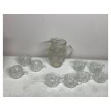 ASSORTED PRESSED GLASS BEVERAGE SET, INCLUDES