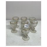 PRESSED GLASS GOBLETS, GOLD RIM, FOOTED BASE,