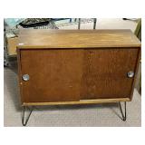 MCM CABINET, WOOD VENEER, SLIDING DOORS, CHROME