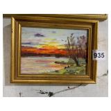 OIL PAINTING ON CANVAS, SUNSET LANDSCAPE, SIGNED