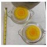PYREX GLASS LIDS, SUNFLOWER PATTERN, YELLOW AND