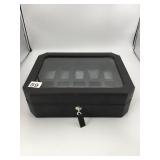 WOLF DESIGNS WATCH BOX, LEATHER EXTERIOR, GLASS