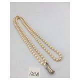 FAUX PEARL NECKLACE, RHINESTONE ACCENTED TASSEL