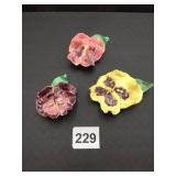 CERAMIC FLOWER BROOCHES, HAND-PAINTED,