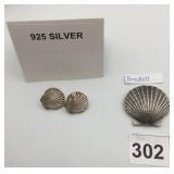 STERLING SILVER SCALLOP SHELL EARRINGS & STERLING