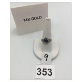 14K GOLD RING, TEARDROP BLUE STONE, ACCENT