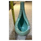 CERAMIC TEARDROP VASE, TURQUOISE AND TAN MARBLED