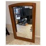 WALL MIRROR, WOOD FRAME, ARCHED TOP, HANGING WIRE