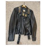 DALLAS LEATHER MOTORCYCLE JACKET, BLACK LEATHER,
