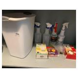 PLASTIC WASTE BASKET, ASSORTED SPRAY BOTTLES,