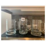 GLASS BEER MUGS, ASSORTED ETCHED AND PRINTED
