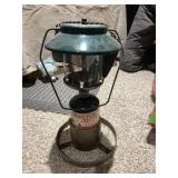 VINTAGE STYLE PROPANE LANTERN, GREEN ENAMEL TOP,