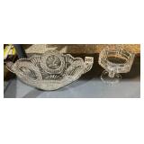 CRYSTAL SERVING DISHES, INCLUDES HANDLED BIRD