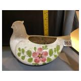 FTD CERAMIC PLANTER, HEN FORM, HAND-PAINTED