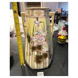 HAND-PAINTED CERAMIC VASE, HEXAGONAL FORM, FLORAL