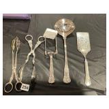SILVER-PLATED SERVING UTENSILS, INCLUDES SCISSOR