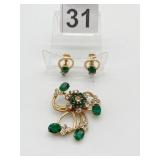 COSTUME JEWELRY SET, GOLD-TONE METAL, GREEN AND