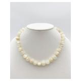 PEARL BEAD NECKLACE, STAMPED 14K GOLD CLASP,