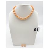 CINER NECKLACE, PEACH BEADS, GOLD-TONE CLASP,