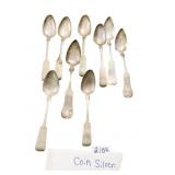 COIN SILVER TEASPOONS, 4.430 OZT FIDDLE HANDLE