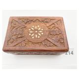 WOOD TRINKET BOX, HAND-CARVED FLORAL MOTIF,