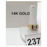 14K GOLD MENS RING, 8.8 GRAMS SZ 9.5 ROUND 1/CT