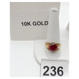 10K GOLD RING,5.1 GRAMS SZ 11 ROUND CUT RED