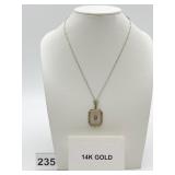 14K GOLD PENDANT NECKLACE, RECTANGULAR CARVED