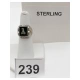 STERLING SILVER MENS RING, BLACK ONYX INLAY,