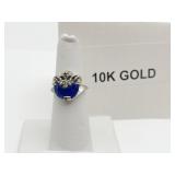 10K WHITE GOLD RING, CRESCENT BLUE STONE,
